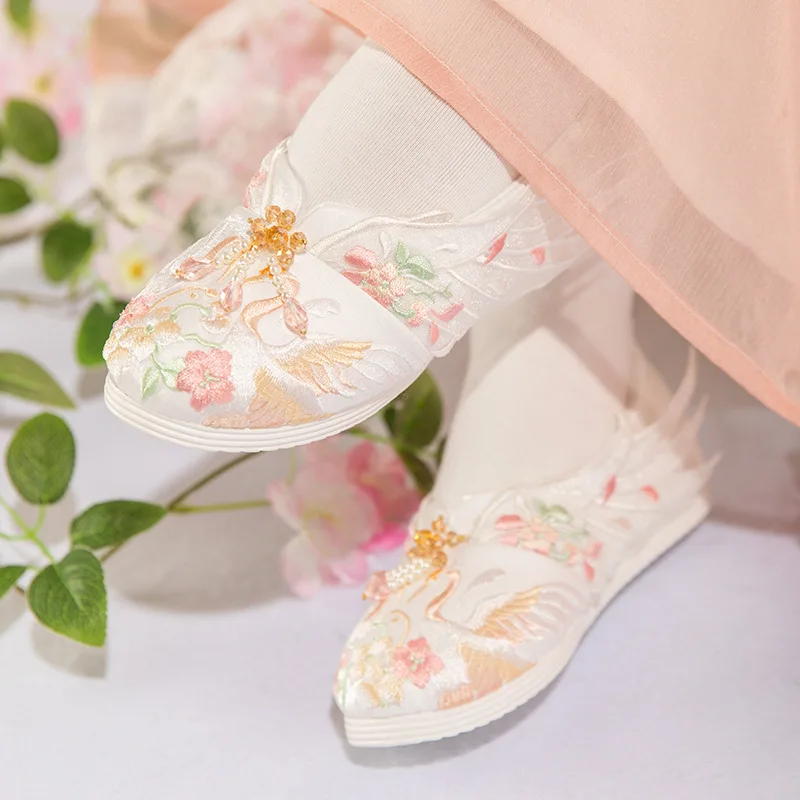 Cy145 Lente Nieuwe Tender Verhoging Naaldaantal Kwastjes Doek Schoenen Voor Vrouwen Met Antieke Elegante Antieke Hanfu Schoenen