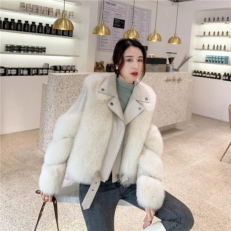 Vrouwen Winter Faux Vossenbont Imitatie Bontjas Dames Motorkleding Mode Hoge Kwaliteit Dikke Warme Jassen Vrouwelijke JacketZT281