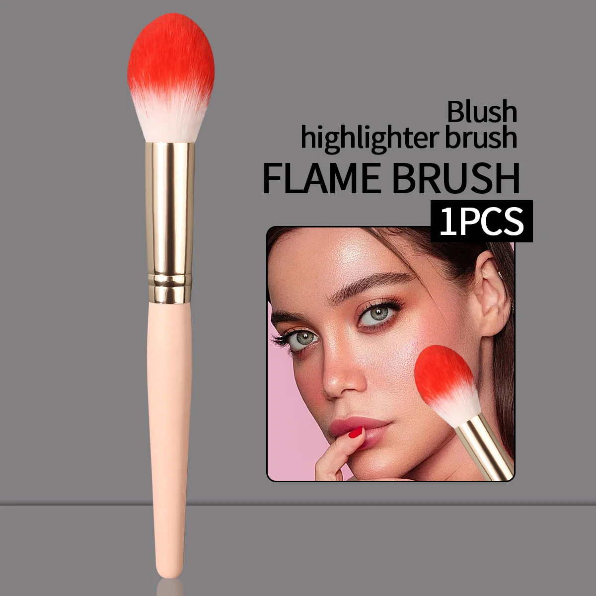1pcs Flame-shaped facial blush brush, setting brush, contactor brush, multi-purpose use, beginner-friendly makeup brush tool
