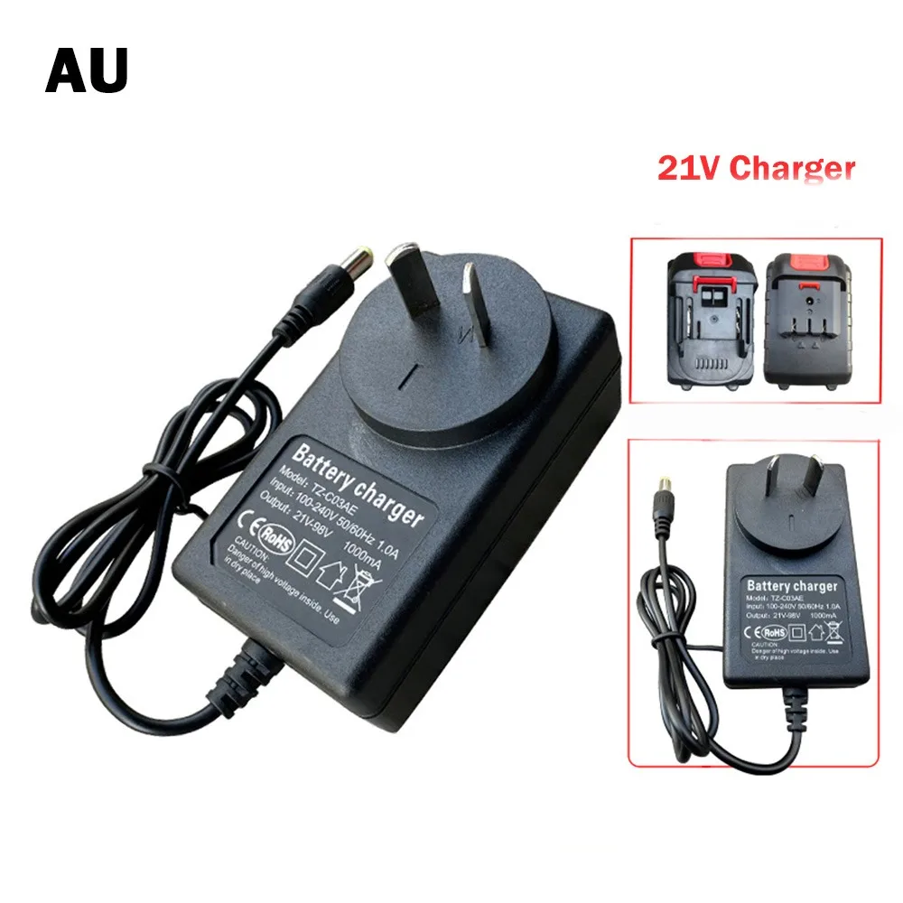 

21V Lithium Battery Charger 1A Fast Charging Power Tool Adapter Universal US/EU/UK/AU Plug Battery Transformer
