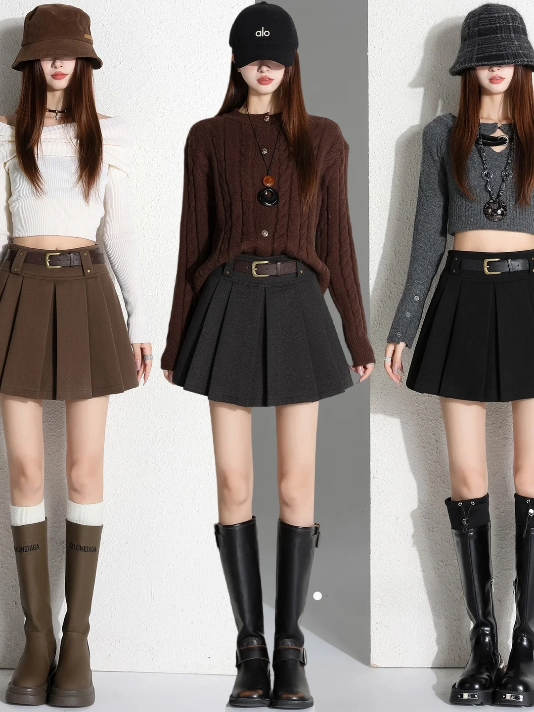 

Khaki Woolen Plaid High Waist Women's Skirt Anti-Light A-Line ort Gored Skirt Commute Korean Sle Non-Stretch Daily Wear