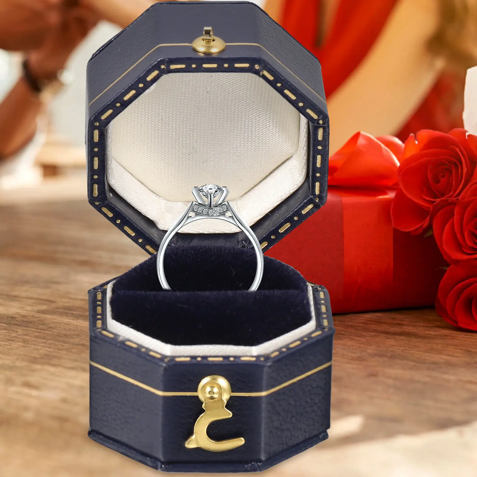 

Ring Box Premium Travel Portable Storage Case for Wedding Engagement Jewelry Gift Wrapping Organizer