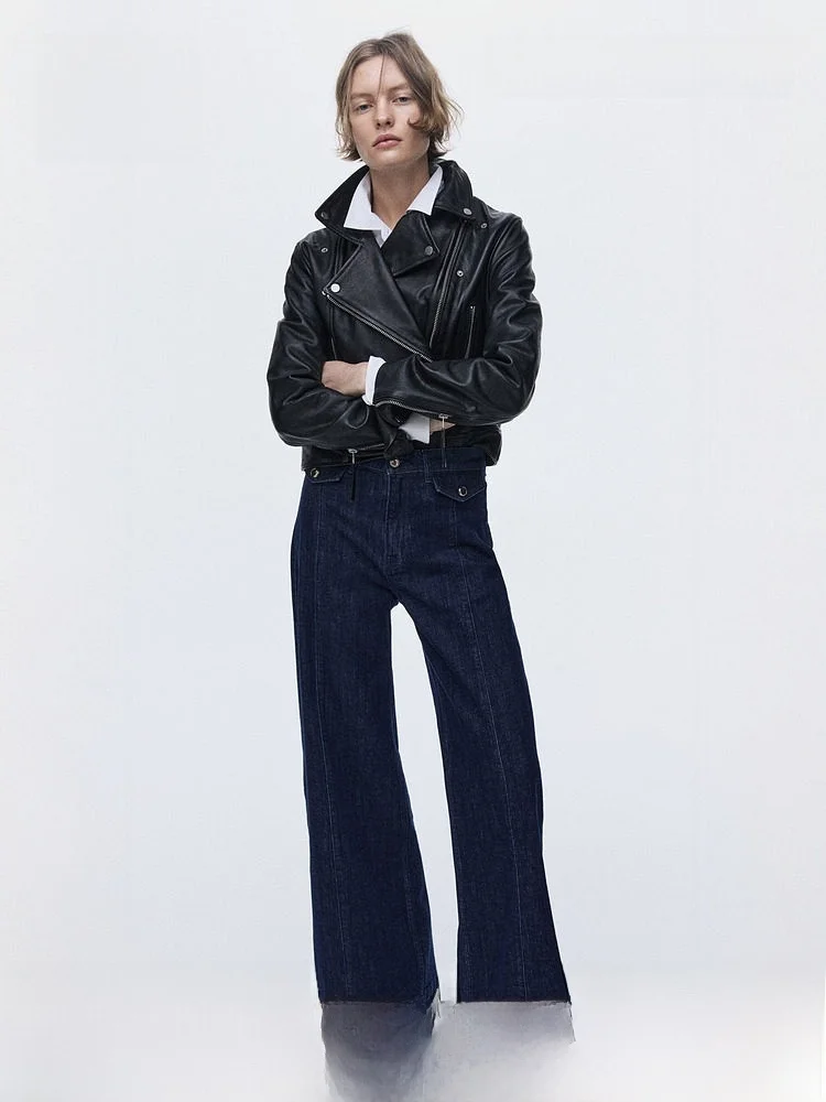 

High Waist Wide Leg Denim Jeans Women's Summer Fashion Casual Style Cotton Blend Stretchy High Waist Money Bag Trend