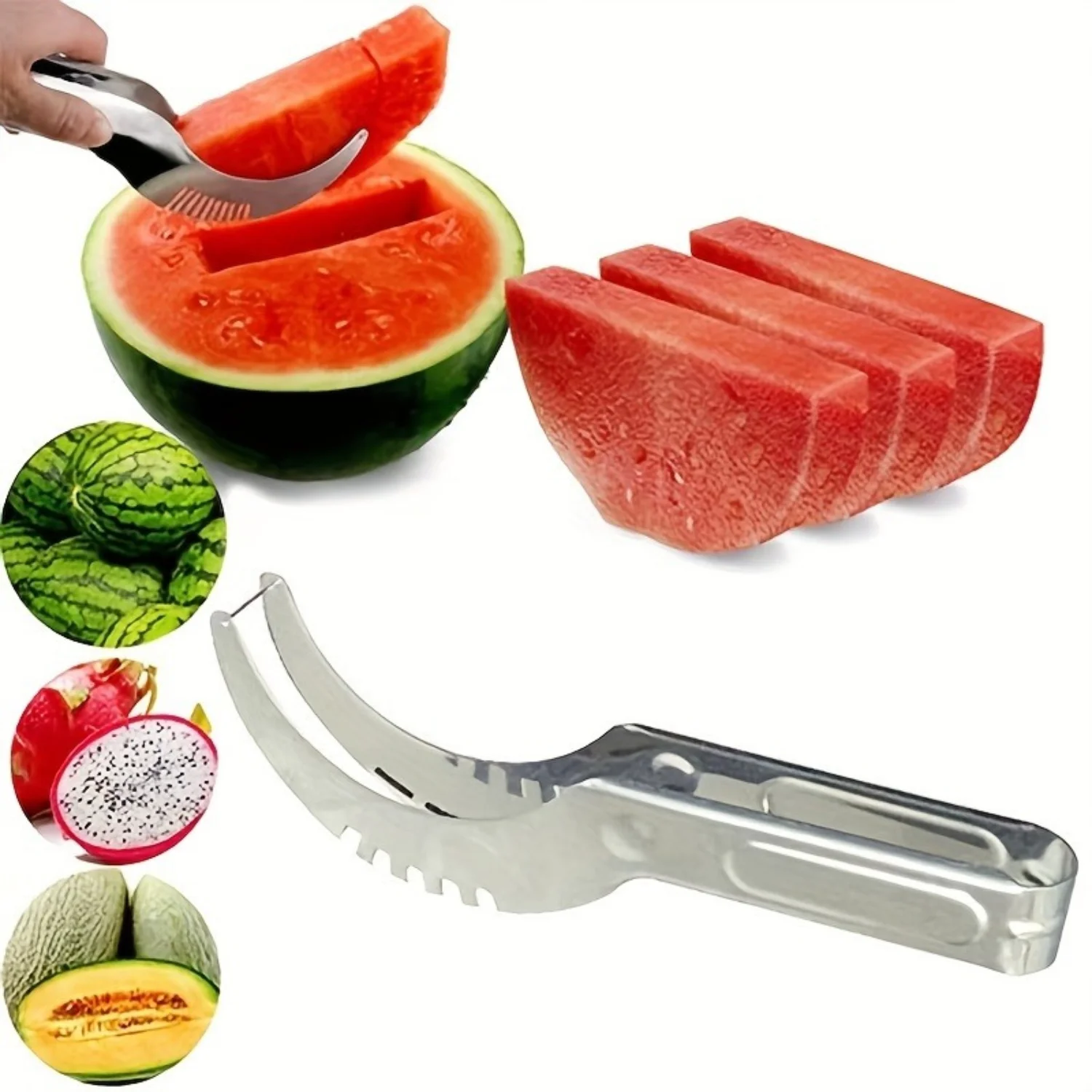 Stainless Steel Watermelon Slicer – Quick & Easy Fruit Block Cutter with Curved Blade, Ergonomic Manual Kitchen Gadget, Rust-R