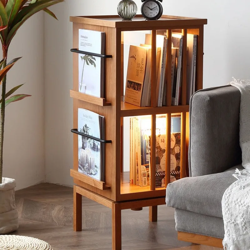 Nordic solid wood bookcase, household small apartment sofa side vinyl record side cabinet
