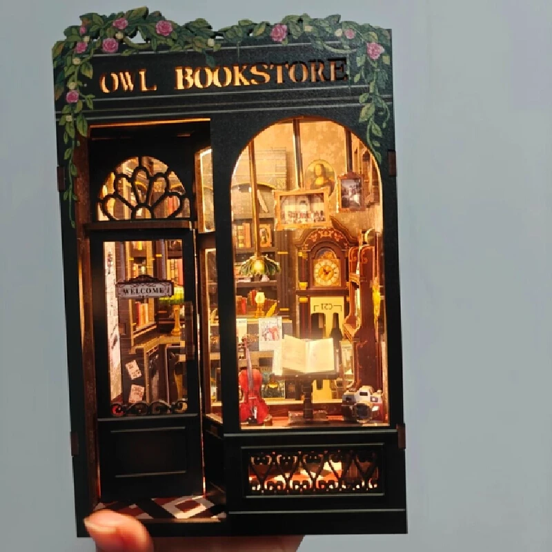 Diy Book Nook Shelf Insert Kits Wooden Miniature Model Kit Cyberrpunk Bookend Assembled Bookshelf Home Decor Boxed Birthday Gift