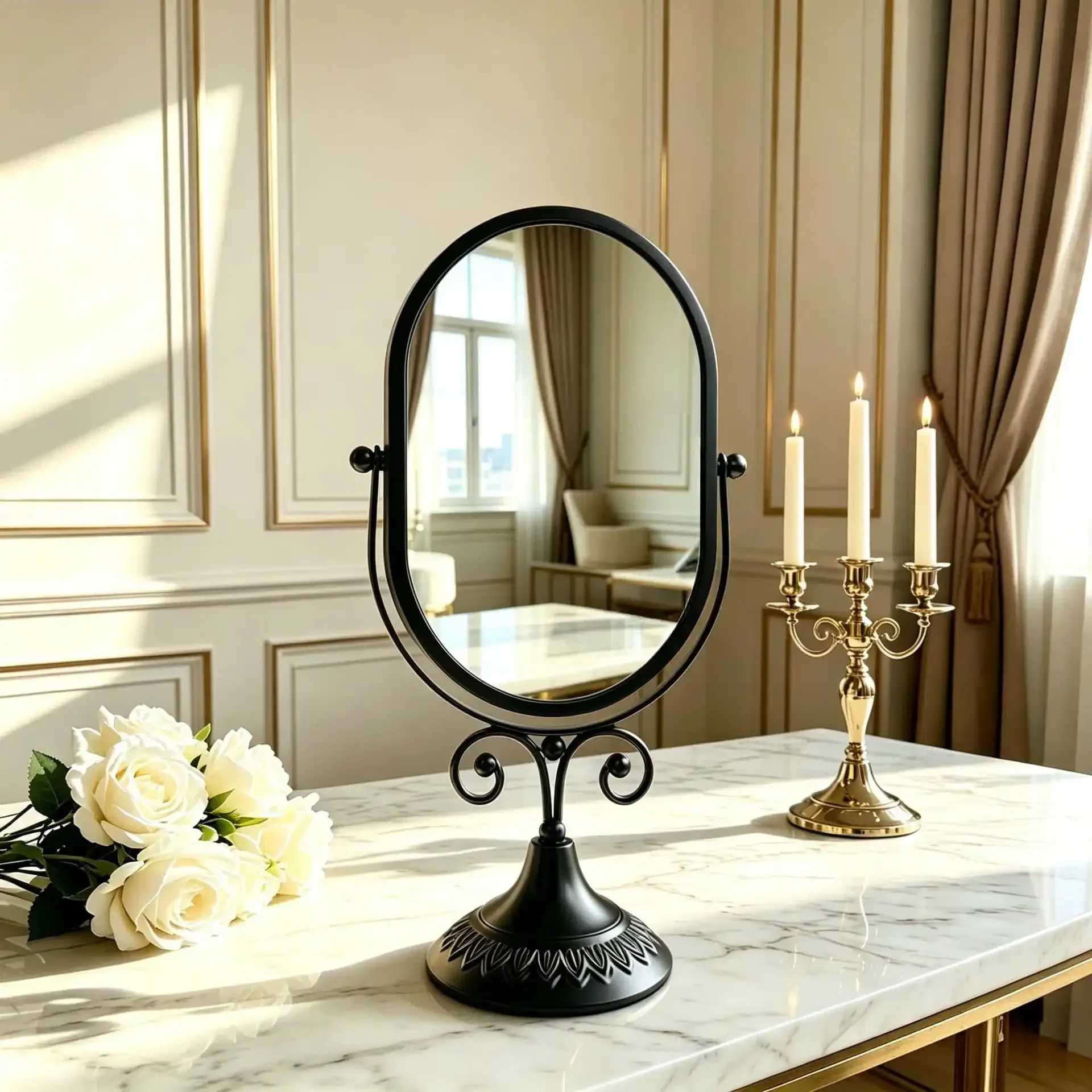 DSA Rotatable Dormitory Decorative Mirror Bedroom Makeup Mirror Dormitory Dressing Mirror High Value Metal Desktop