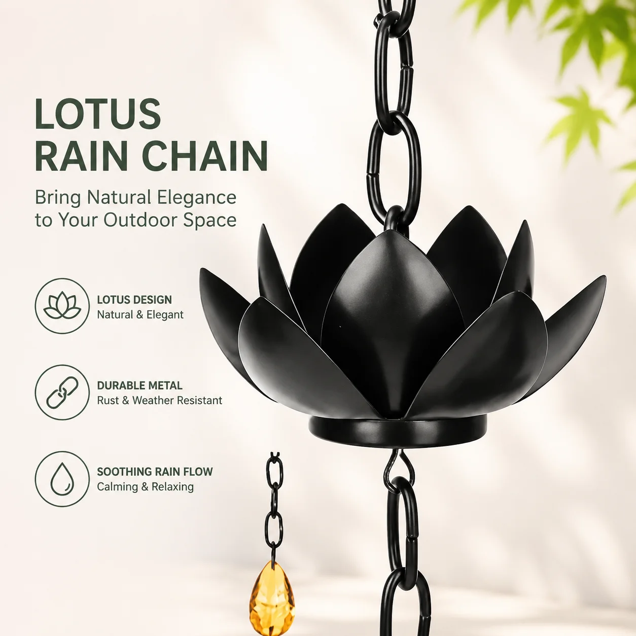Japanese-Style Outdoor Lotus Rain Chain for Courtyard, Villa Eaves, and Decorative Water Guidance