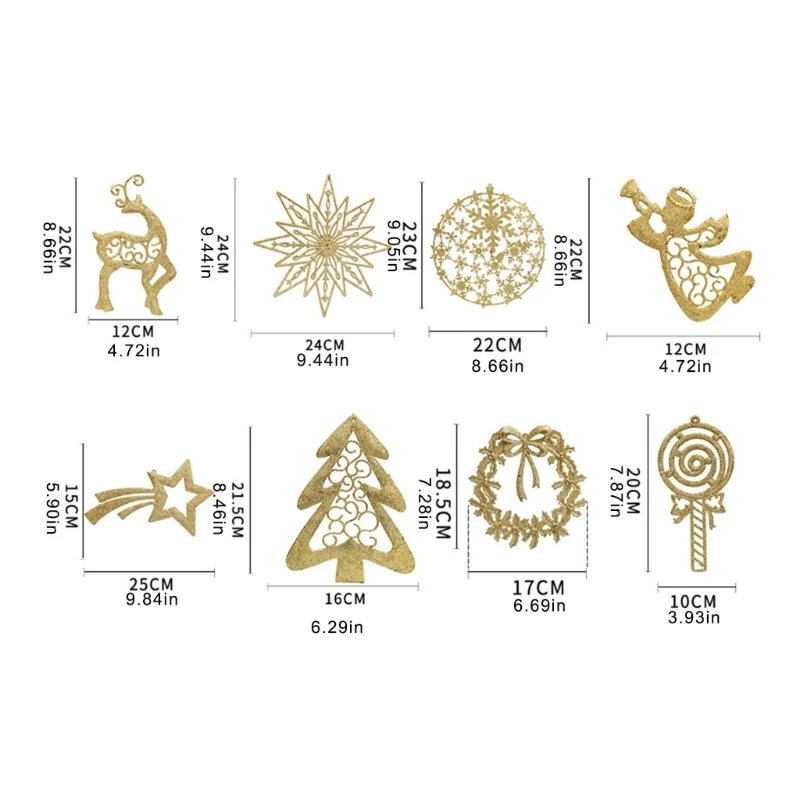 8 Pieces Gold/Silver Pendants Christmas Ornament for Festives Tree Decoration