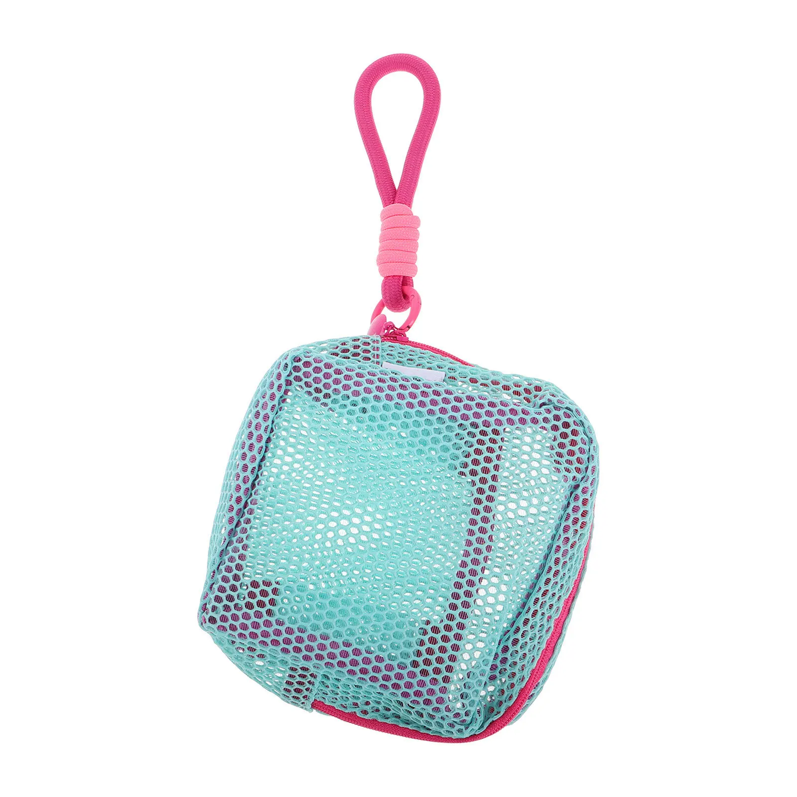 

Turquoise Mesh Tofu Bag Travel Organizer Cable Management Accessory Pouch Rose Pink Lanyard Small Zipper Jewelry Pouch Earbuds