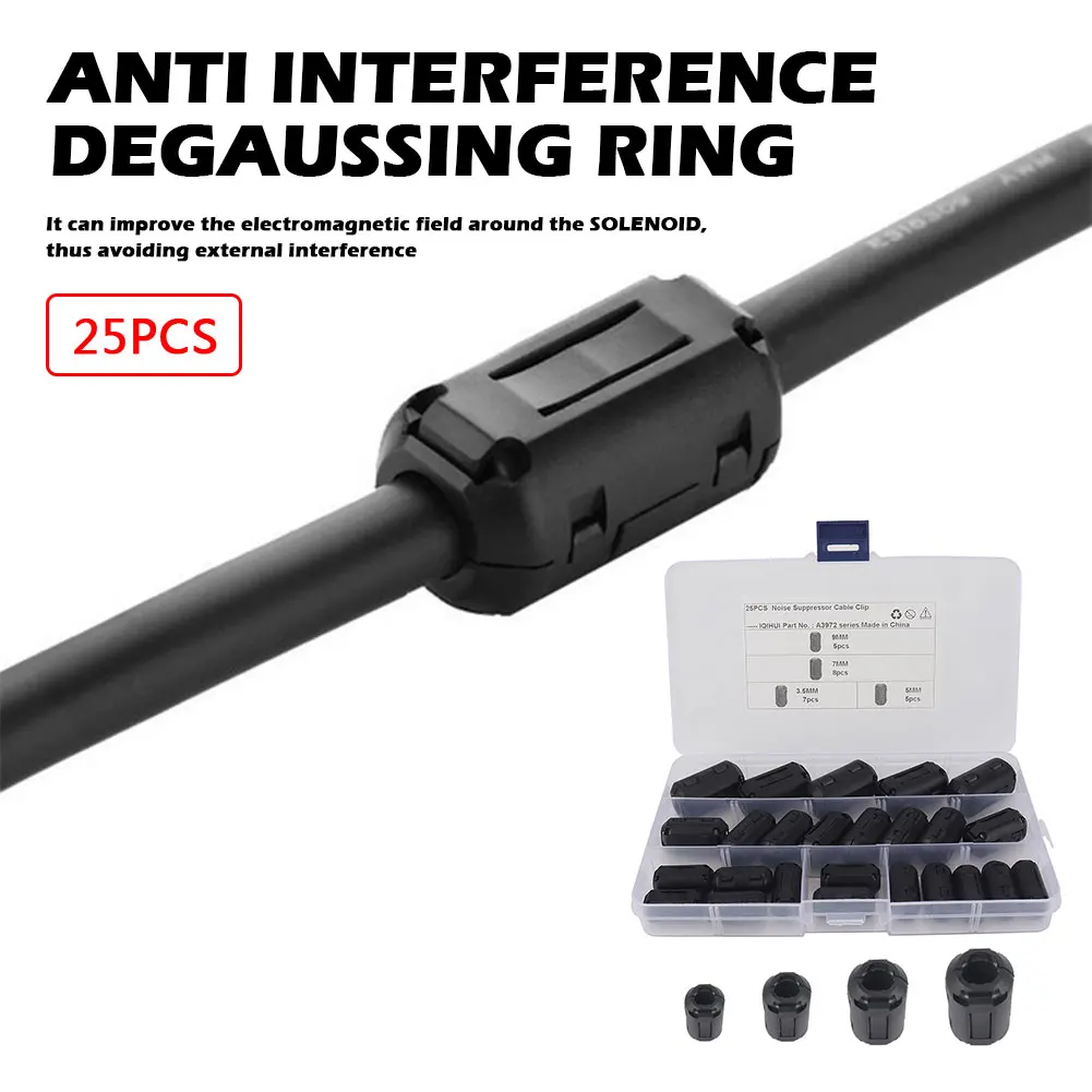 

25 шт., кабельный соединительный зажим для подавления шума 3,5 мм/5 мм/7 мм/9 мм RFI, кольцо с сердечником электромагнитного фильтра, тороидальный зажим с защитой от помех