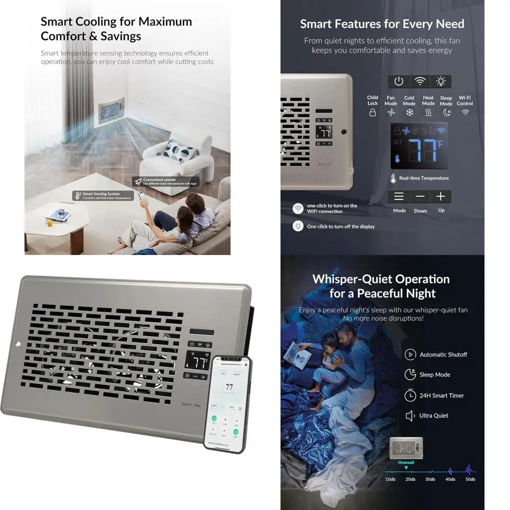 

6x10 Inch Quiet Smart Register Vent with Dual Temperature Control and App Connectivity