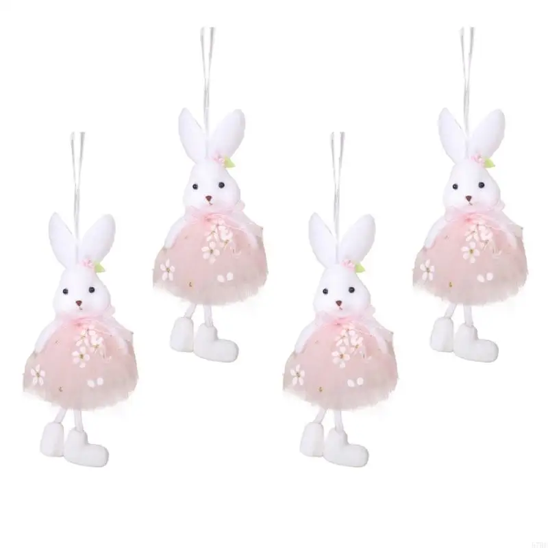 57BE 4 pezzi ornamenti da appendere per conigli natalizi. Figurine coniglietti in abito giocattolo per casa