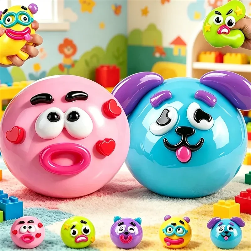 Smushers DIY Emoticons Cute Dog Face Swap Squishy Pinch Pressure Ball Slow Rise Squeeze Pull Toy for Autism ADHD Adult Fun Gifts