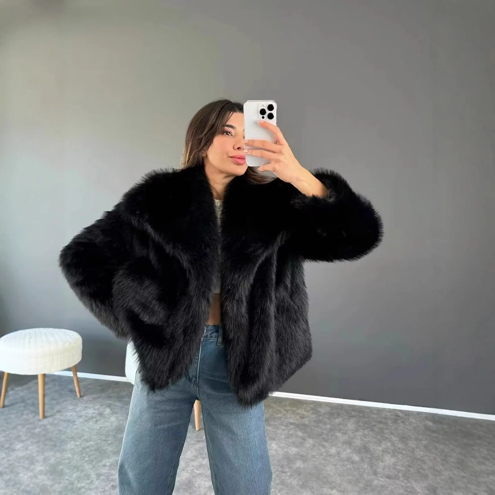 KICRKJ High Quality Winter Women Mink Fur Coat Solid Heavyweight Artificial Fur Coat For Lady Short Furry Female Faux Fur Coat