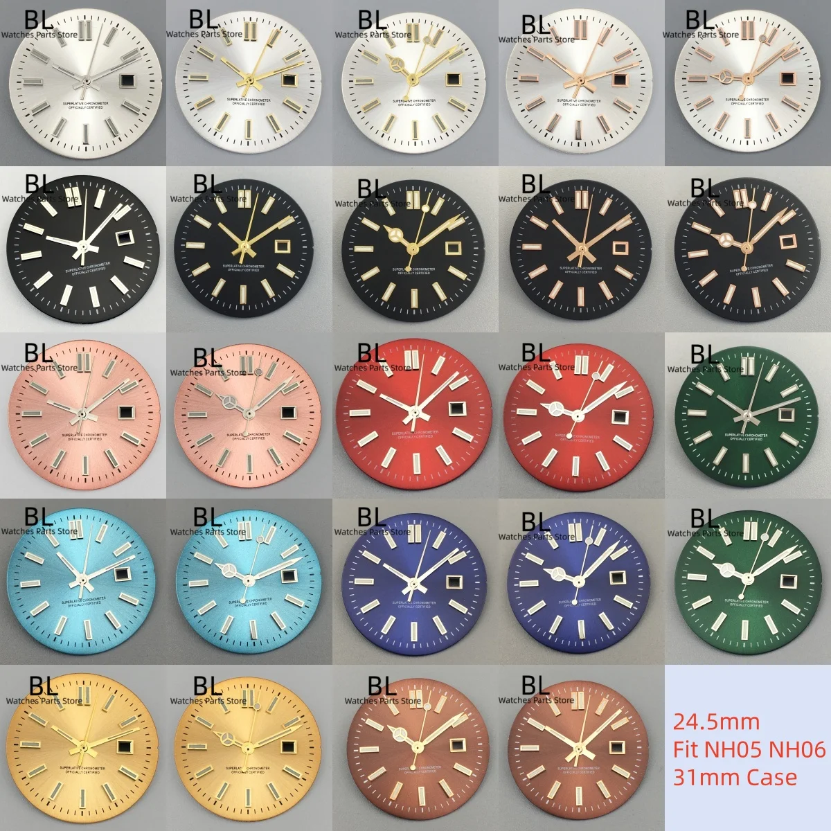 BLIGER 24.5MM Sunburst NH05 Watch Dial Gold Rose Sticks Number Women's Mechanical Watch Modified Parts Fit 31mm NH05 NH06 Watch