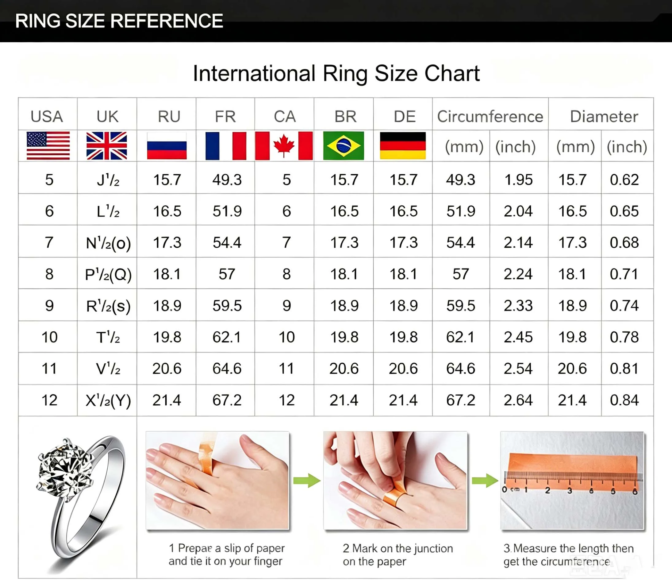 Abestecom 14K Weißgold plattierte Damenringe mit D-farbenem Moissanit, ineinander verschlungener Dreifachband-Stapelring, Hochzeits-Eternity-Schmuck – Detail 9