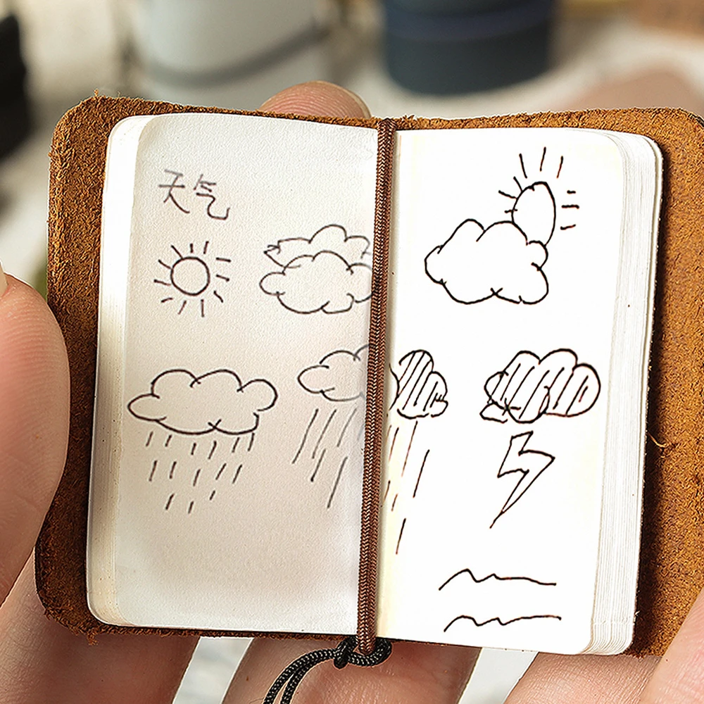 32sheets Handmade Vintage Leather Mini Notebook Cute Travel Schedule Diary Daily Planner Organizer Notebook Kawaii Stationery