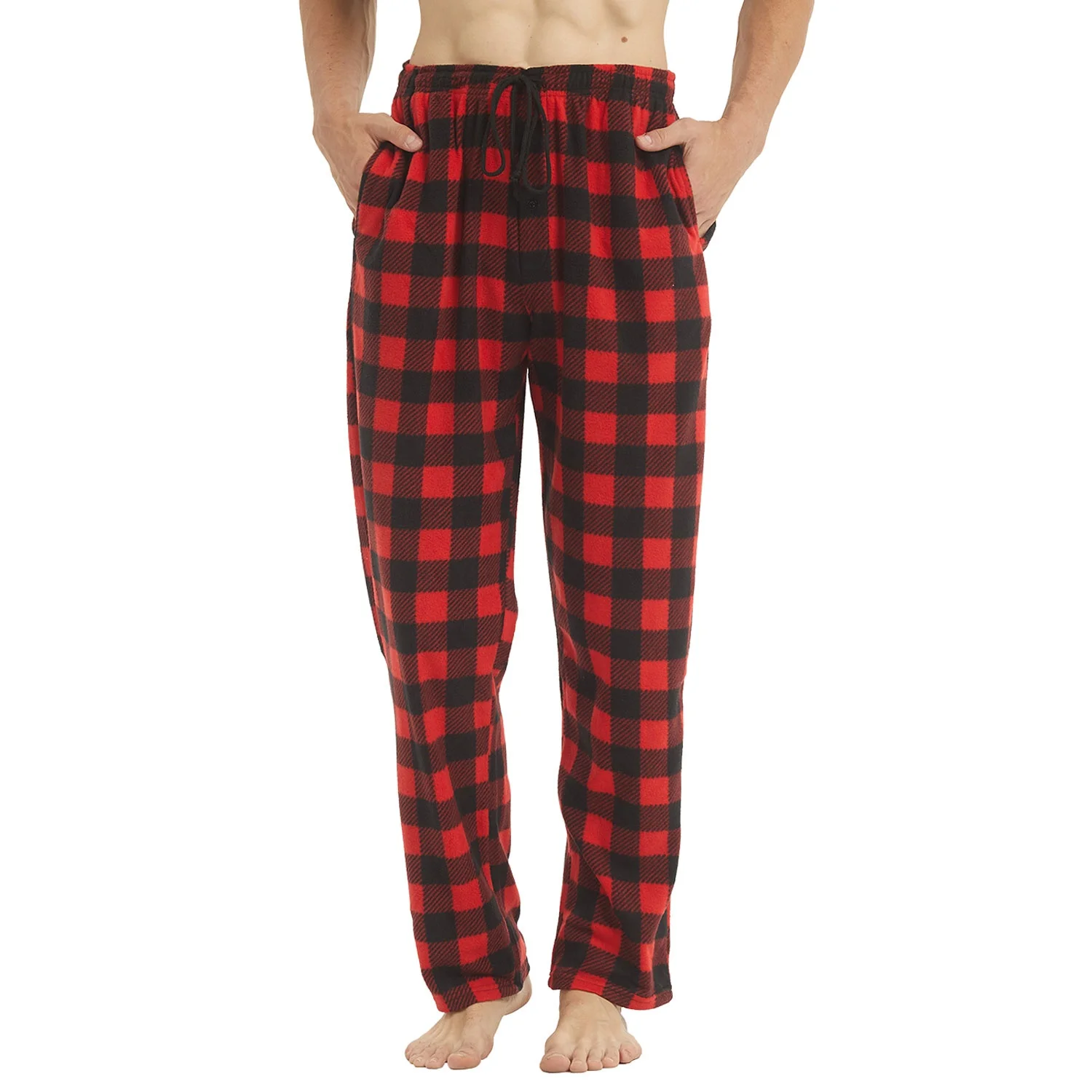 Mens Pajama Pants Set Bottoms Fleece Lounge Sleepwear Lightweight Plaid pj Pants with Pockets Microfleece