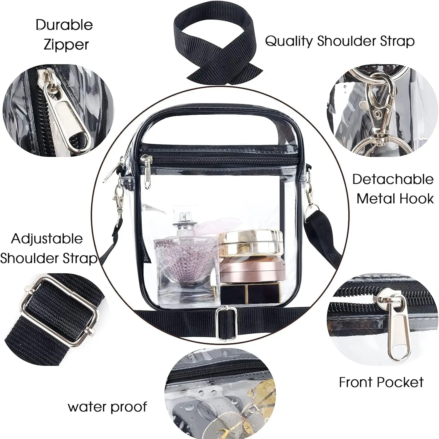 KETIEE Clear Crossbody Bag, Stadium Approved Clear Purse Bag for Concerts Sports Events Festivals (size:M)