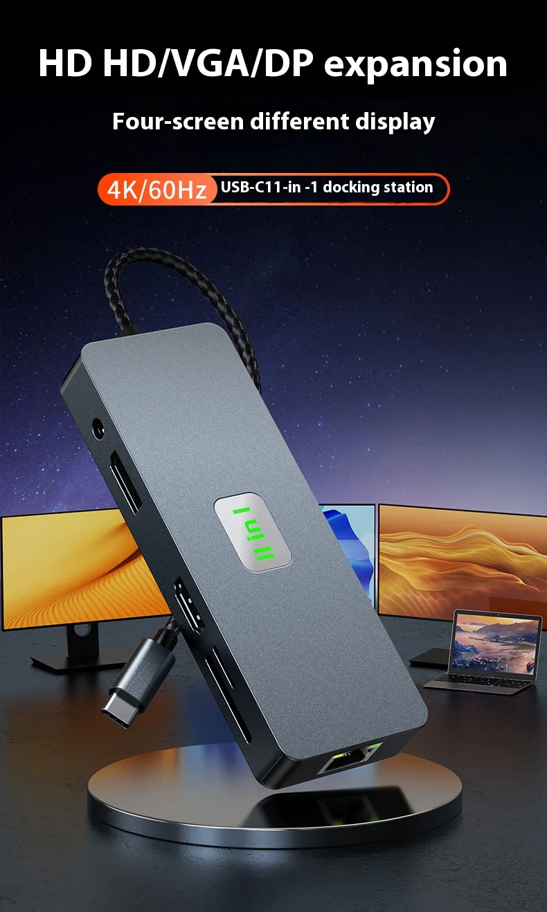 Type-C Dock HD DP+VGA Three Screen Display MST Gigabit Ethernet Port USB 3.2 Hub Expansion