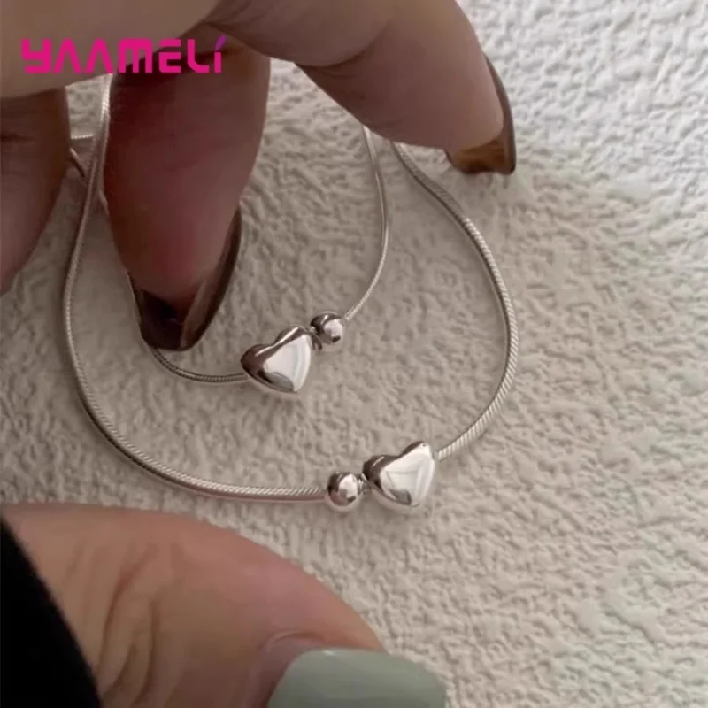 

925 Sterling Silver Link Chain Bracelet Women Love Heart Bead Korean Sweet Valentine Birthday Jewelry Gift Dropship Wholesale