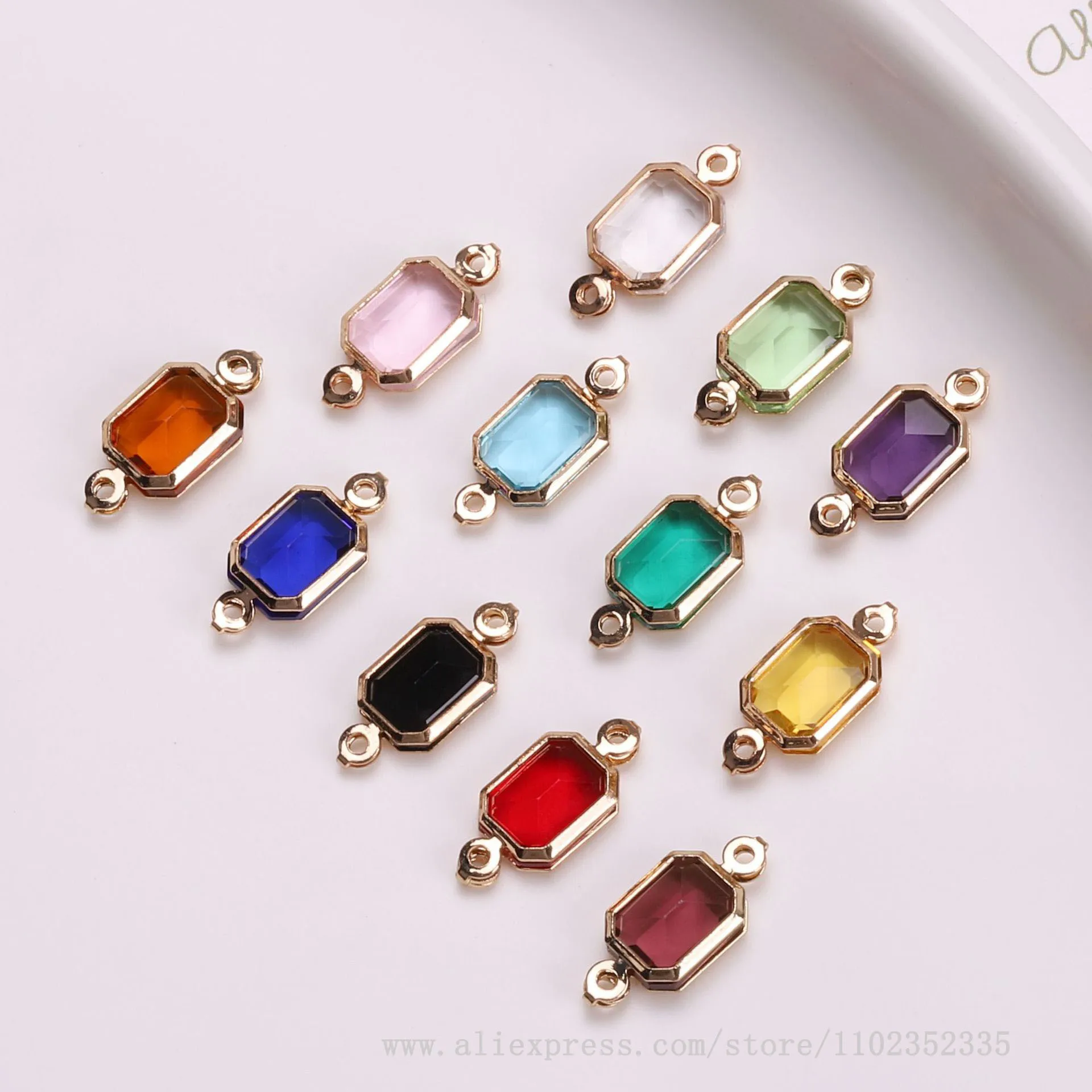 50pcs/ Bag Copper inlaid crystal diamond colored rectangular double pendant DIY earrings necklace bracelet accessories