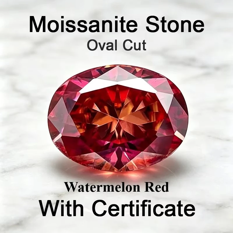 Moissanite Stone Watermelon Red Color Oval Cut Charms Gemstone for DIY Advanced Jewelry Rings Earrings Making with Certificate