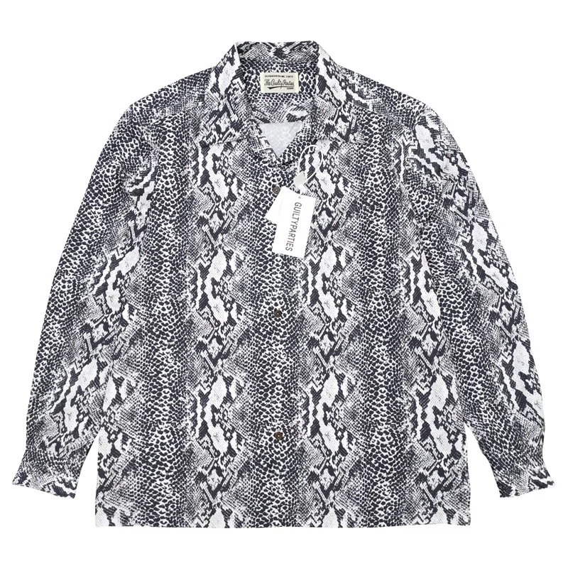 HEAVY INDUSTRY WACKO MARIA New Cuban Collar Classic Snake Hawaii Long Sleeve Shirt Best Quality Men's Women's Brand Shirts
