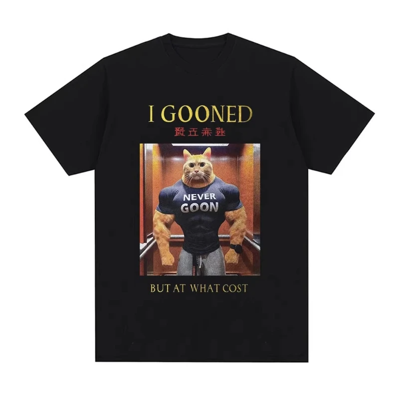 Nueva divertida camiseta japonesa Gooning Meme 100% de algodón con cuello redondo para hombre, camiseta de manga corta con gráficos I Gooned But At What Cost para mujer