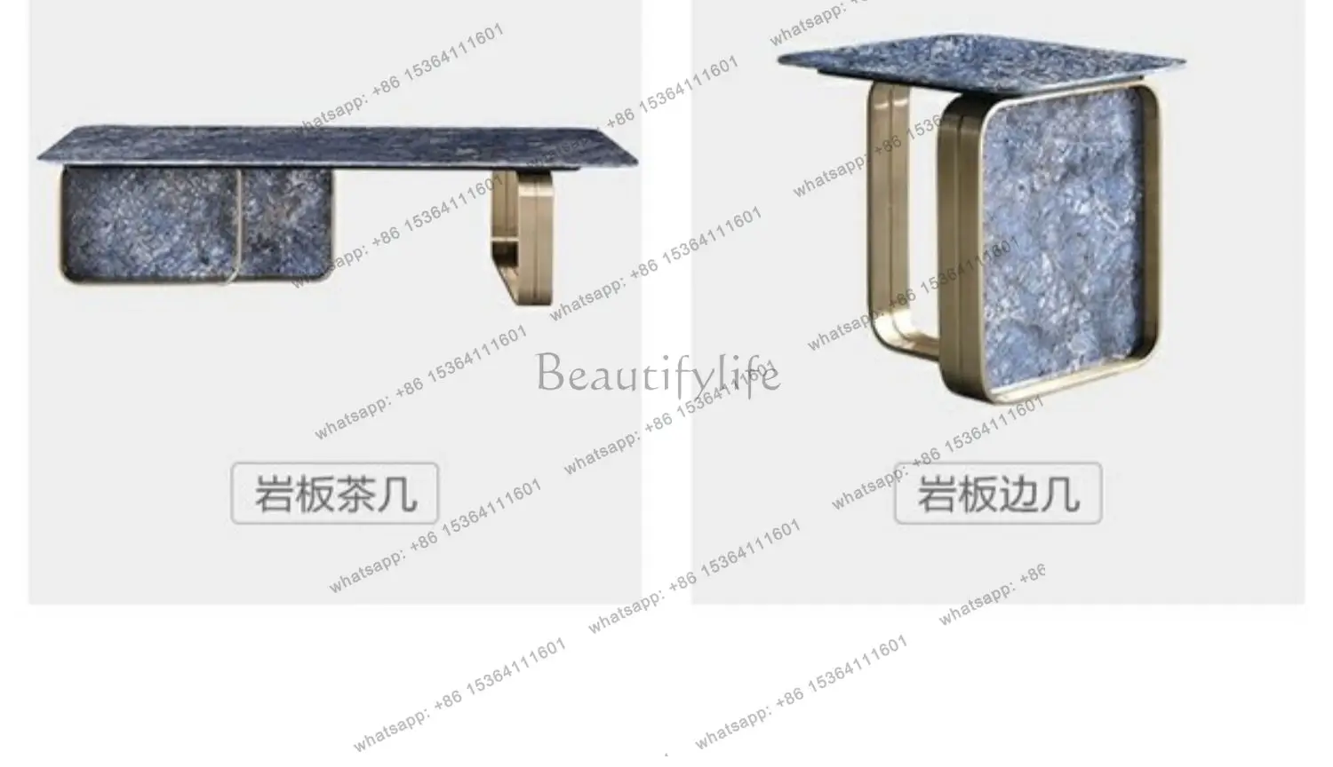 Italian light luxury glossy slate coffee table combination modern simple high-end marble
