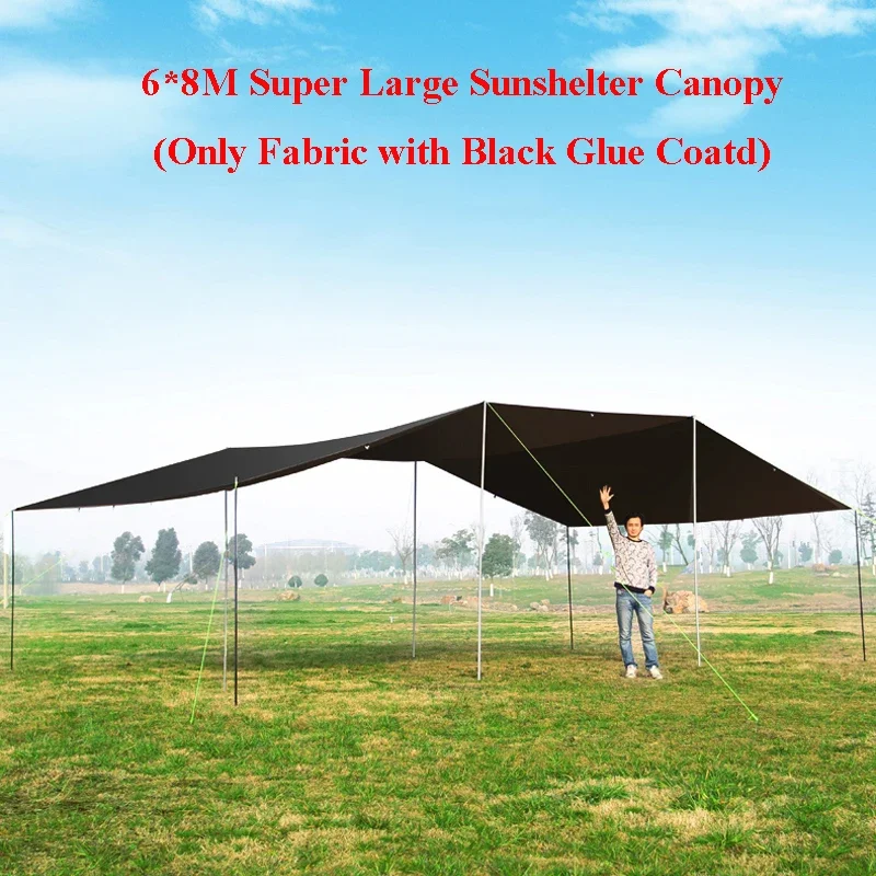 

6*8m Full Sunscreen Black Glue Canopy Camping Beach Thickened Arbor Rain Proof Sunshelter 20-30people Awning Tarp