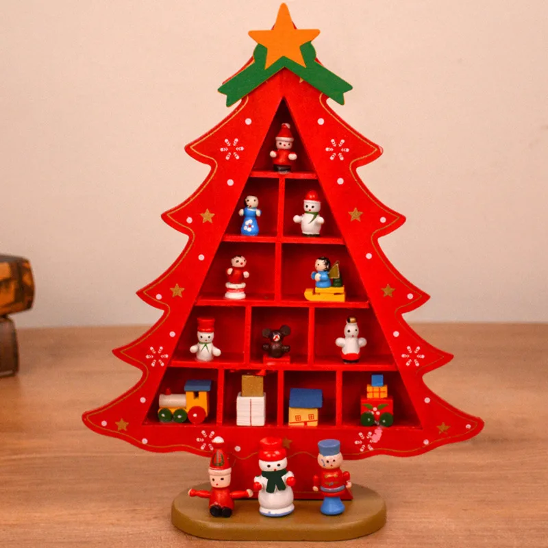 

Christmas Decorations Wooden Christmas Tree Creative Scene Layout Ornaments Three-dimensional Red Xmas Table Desktop Decoration