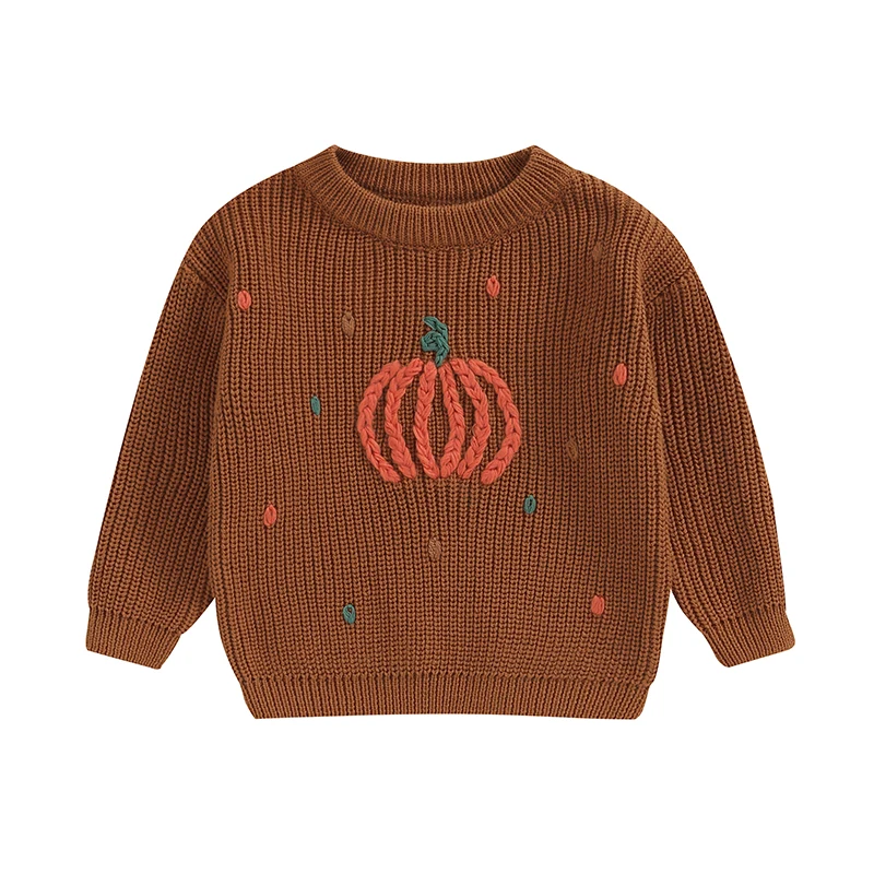 

Toddler Boy Girl Halloween Sweater Pumpkin Pattern Long Sleeve Round Neck Chunky Knitwear Pullover