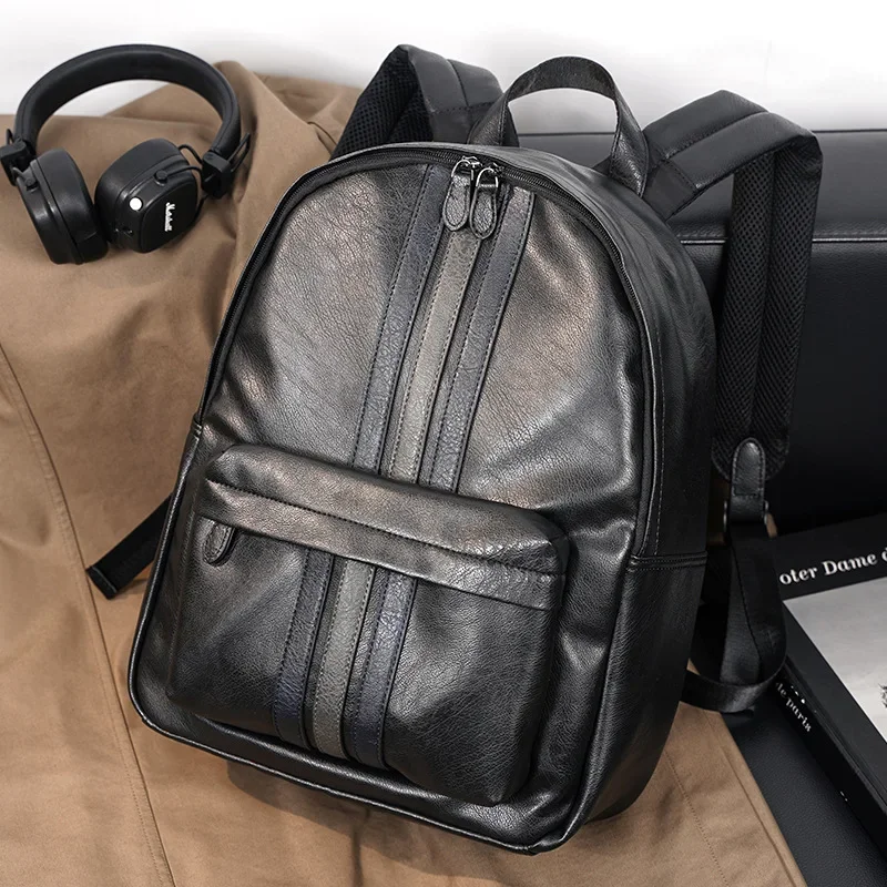 Zaino da uomo di design alla moda Zaino casual a righe Borsa per laptop da viaggio Zaino in pelle PU di lusso Borse da scuola ad alta capacità