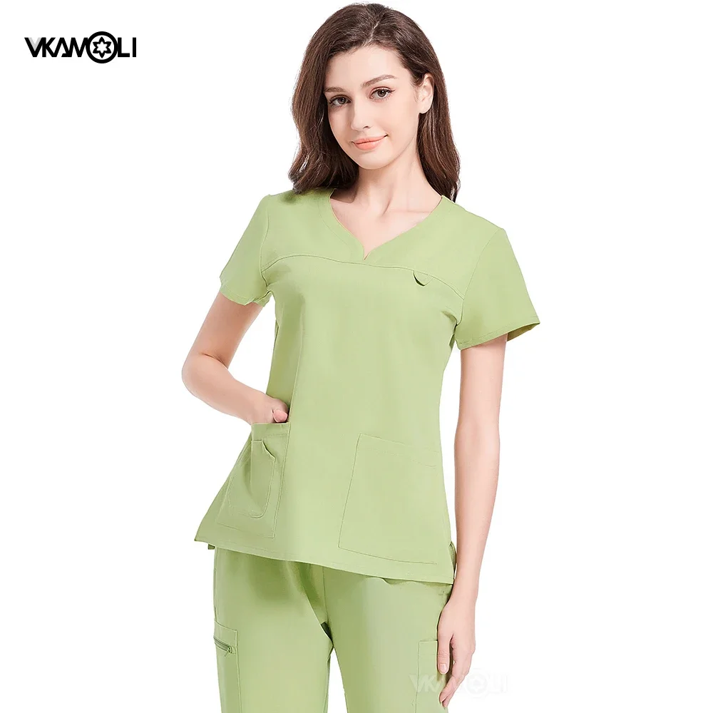 Uniforme médico feminino ajuste fino terno de operação elasticidade esfrega conjuntos de trabalho de operação enfermeira cirurgião isolamento macacão