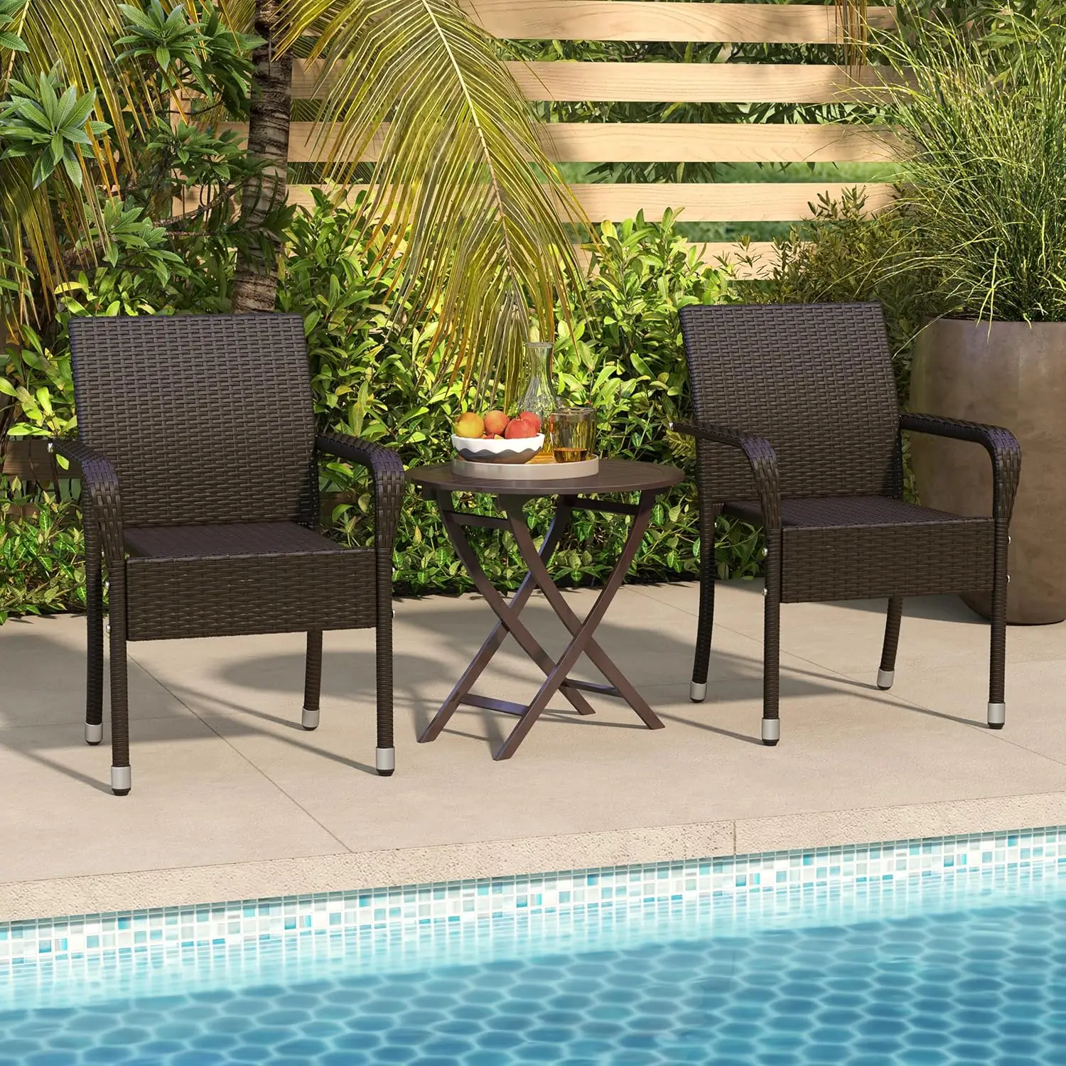 

Stackable Outdoor Rattan Dining Chairs All-Weather Steel Frame Armrest Garden Patio Deck Yard Poolside, Custom