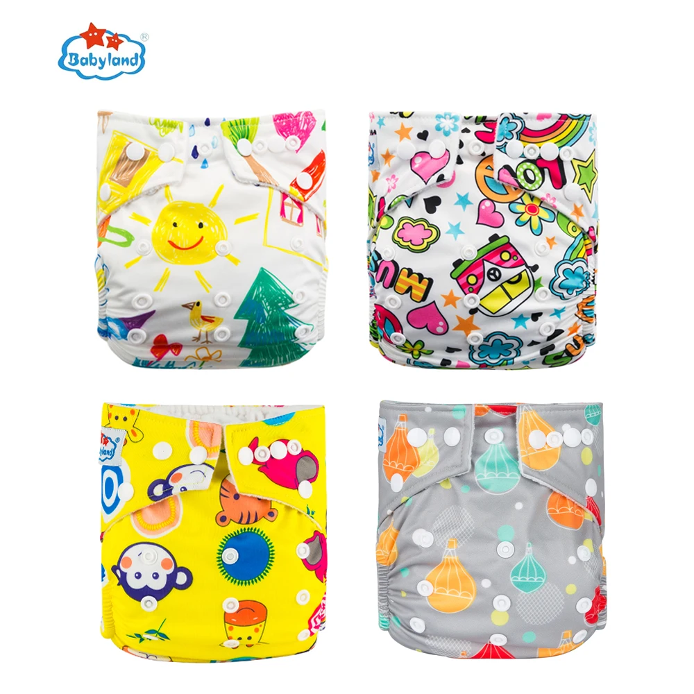 [BABYLAND]ECO-Friendly Girl Diapers 4 Shells Pocket Diapers Adjustable Baby Nappy Washable Reusable Cloth Diaper Newborn to Kid