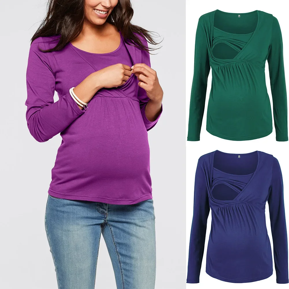 Long Sleeves Breastfeeding Shirts Anti-gloss Care Nursing Top for Pregnancy Women Blouses Breastfeeding Blouse Maternity Garment