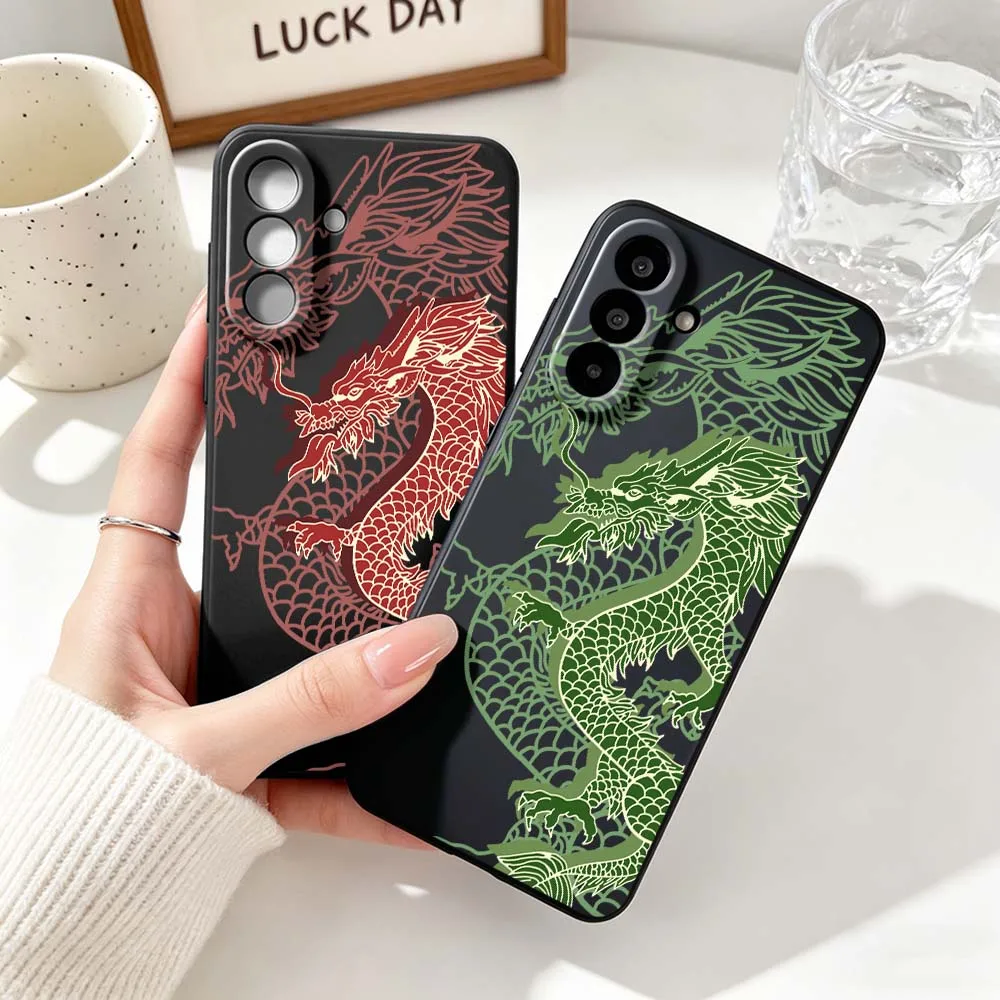 Luxury East Dragon Pattern Phone Case For Samsung Note 20 10 A73 A72 A71 A56 A55 A54 A53 A52 A51 A42 A41 A36 A35 A34 Black