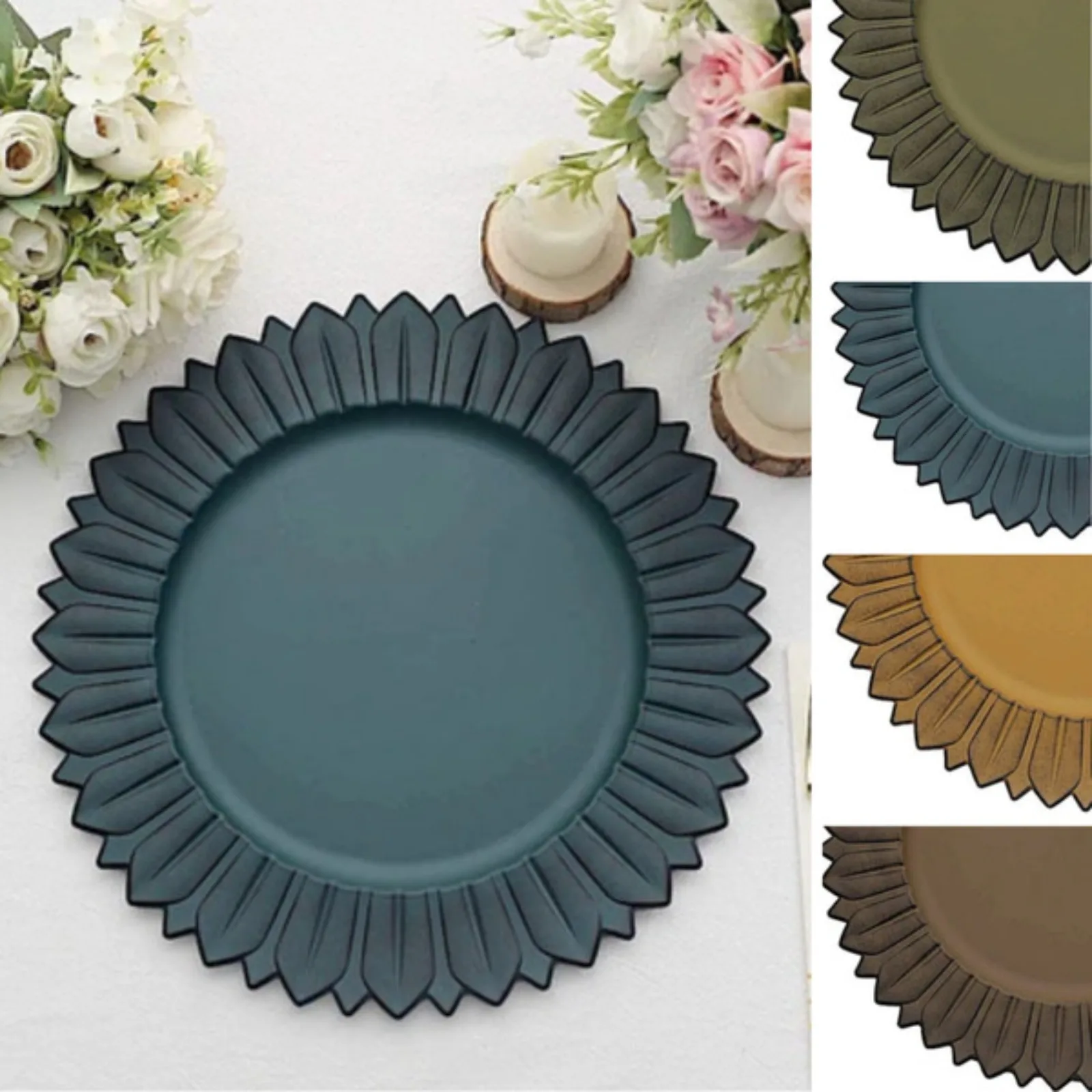 

6 Round 13 in Sunflower Design Matte Plastic Dinner CHARGER PLATES Party Events United States