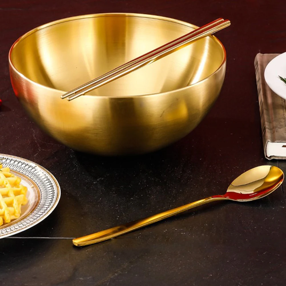 

Stainless Steel Bowl Set 20cm Golden Thickened Salad Fruit Dessert Dinner Chopstick Container Kitchenware DinnerSpoons