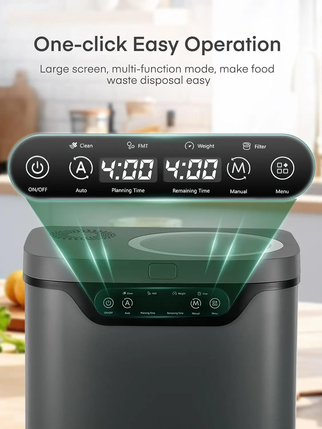 4L Electric Kitchen Composter with LED Display, Auto-Clean, Odorless and Low Noise for Indoor Use