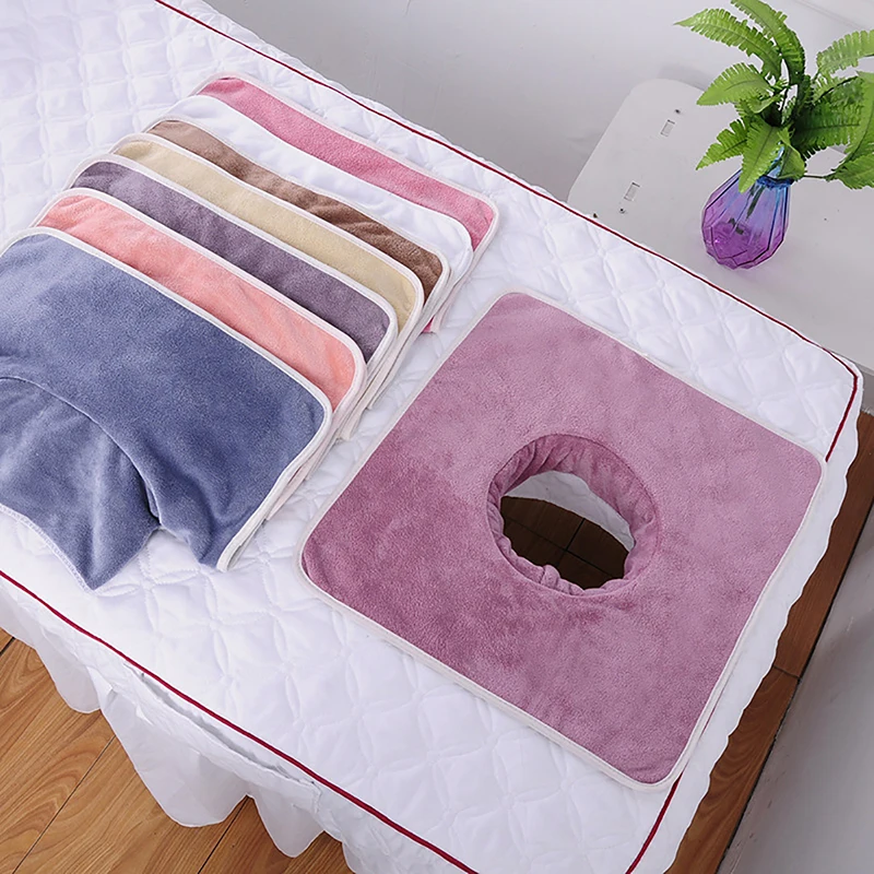 1PC 35*35cm Home Hospital Hotel Beauty Salon Thickened Beauty SPA Massage Table Planking Face Towel With Hole Bed Bandana