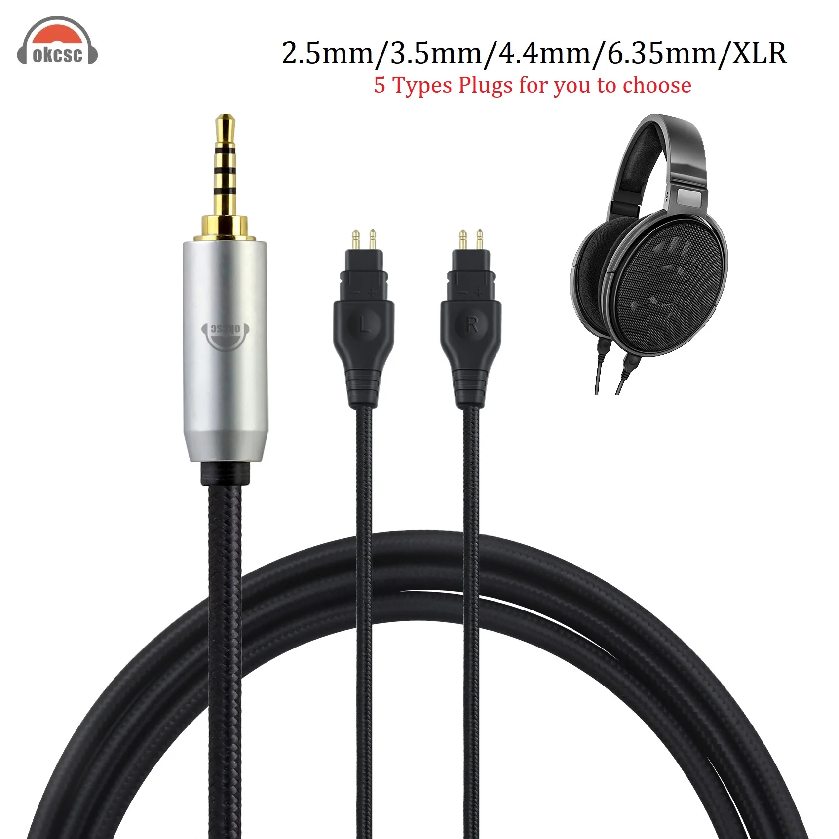 OKCSC PVC Nylon OFC XLR 4.4mm 3.5mm 2.5mm 6.35mm HiFi Cable For Sennheiser HD650 HD600 HD580 HD535 HD545 HD565 HD265 Headphones