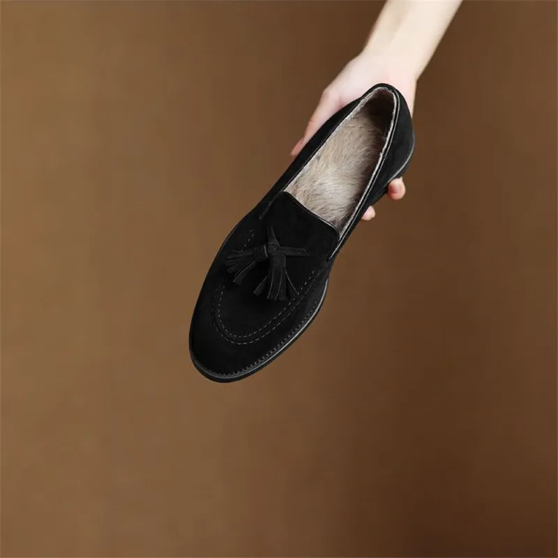 New Winter Sheep Suede Women Pumps Shoes for Women Fashion Round Toe Loafers Shoes Zaptos Mujer Low Heels Deep Mouth Shoes