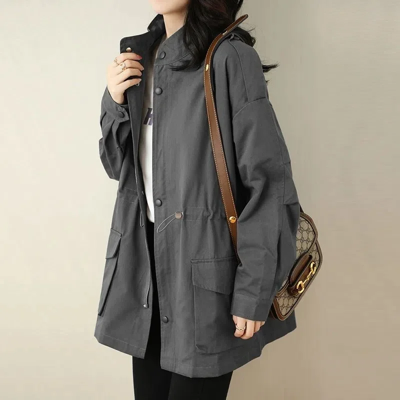 Coat Female Spring Autumn 2022 Vibe Style All-Match Latest Trendy Ins Korean Version Loose Mid-Length Casual Women Coat Printing