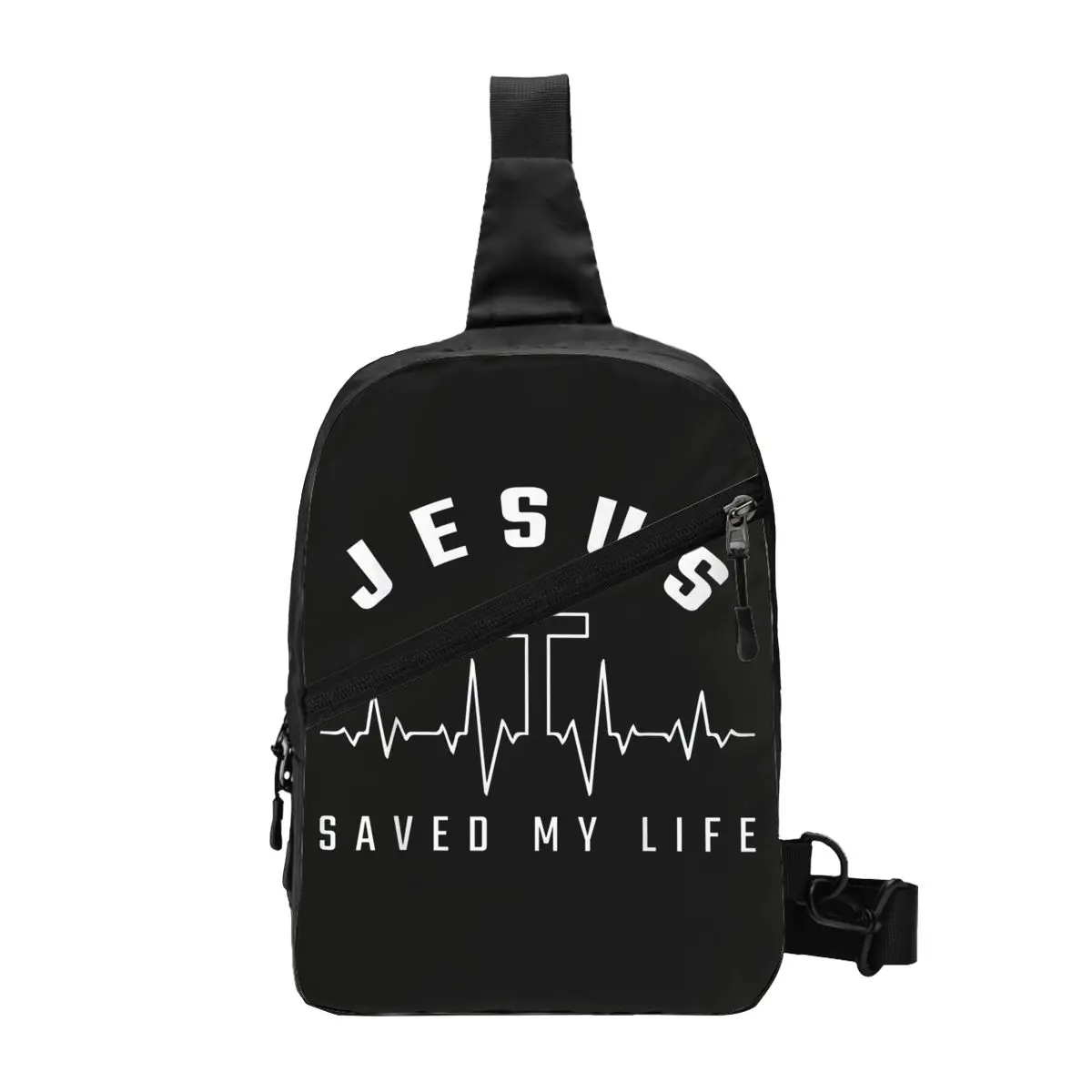 

Custom Jesus Saved My Life Sling Crossbody Backpack Men Christian Religious Faith Chest Shoulder Bag for Traveling Daypack