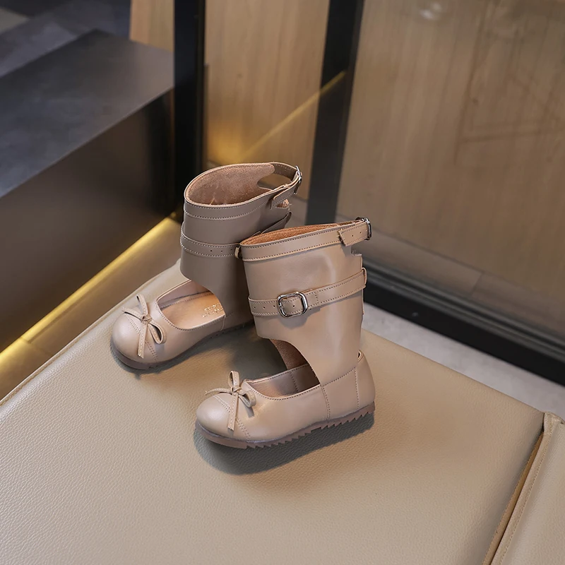 جديد أحذية الأطفال للفتيات الاتجاه الاطفال موضة الأحذية الجلدية غير رسمية الباليه نمط الأميرة تنوعا الصغار منتصف العجل الأحذية #5