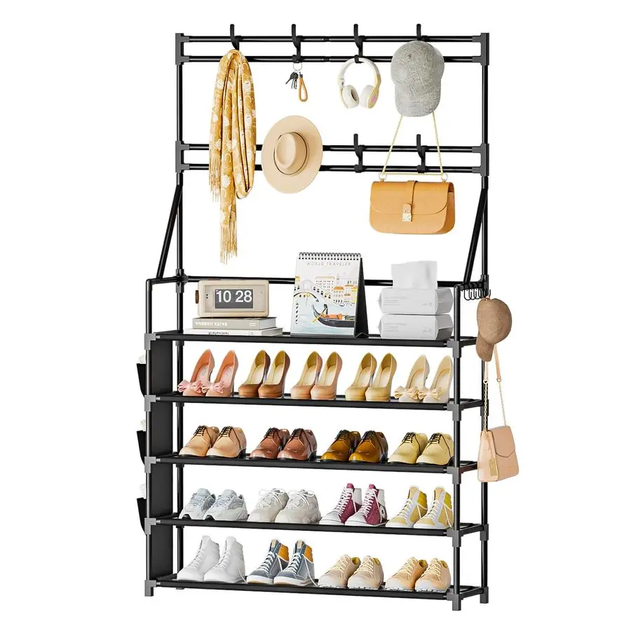 

OYREL Shoe Rack 5 Tier Shoe Racks Organizer 2025 Pairs Shoes Rack for Closet Entrance Shoe Storage Organizer with Hooks and Sid